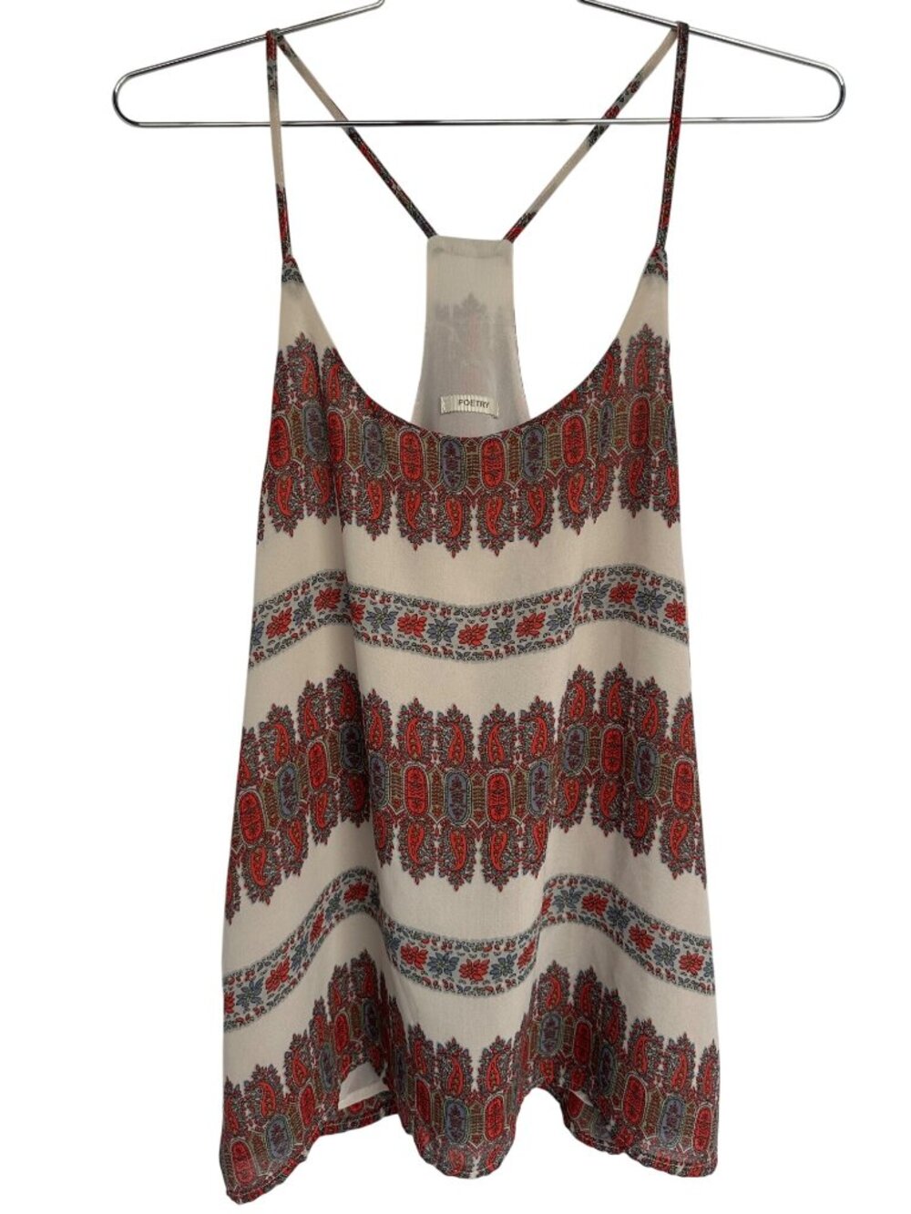 Poetry Cami Top Small Paisley Sleeveless Scoop Neck Racerback Beige Red Bohemian